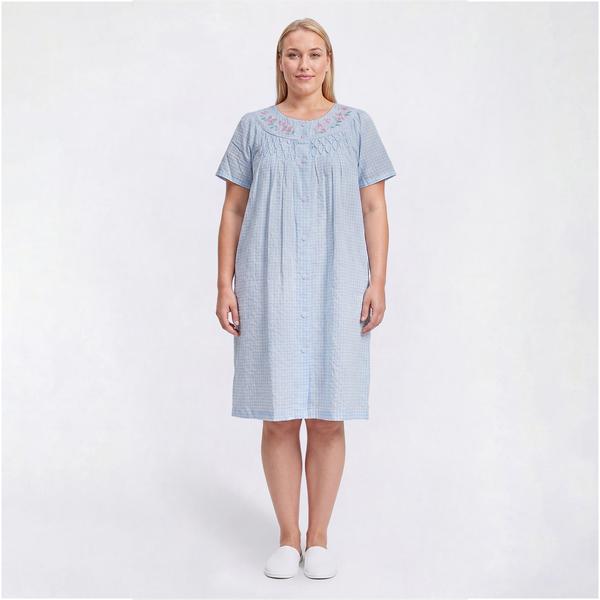 Plus Size Moon to Noon Short Sleeve Tiny Gingham Duster